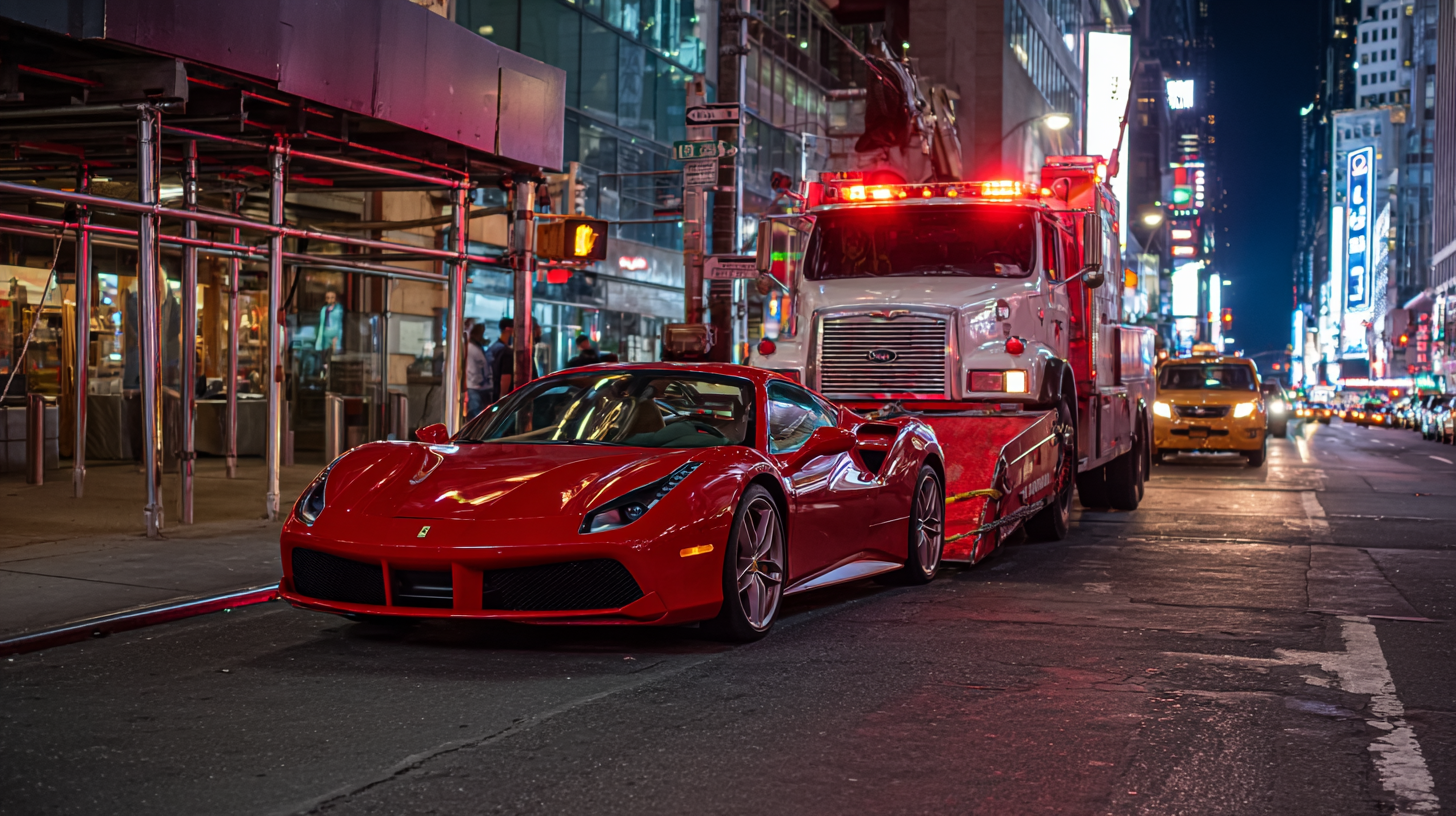 Tow truck service operating on a Manhattan street.