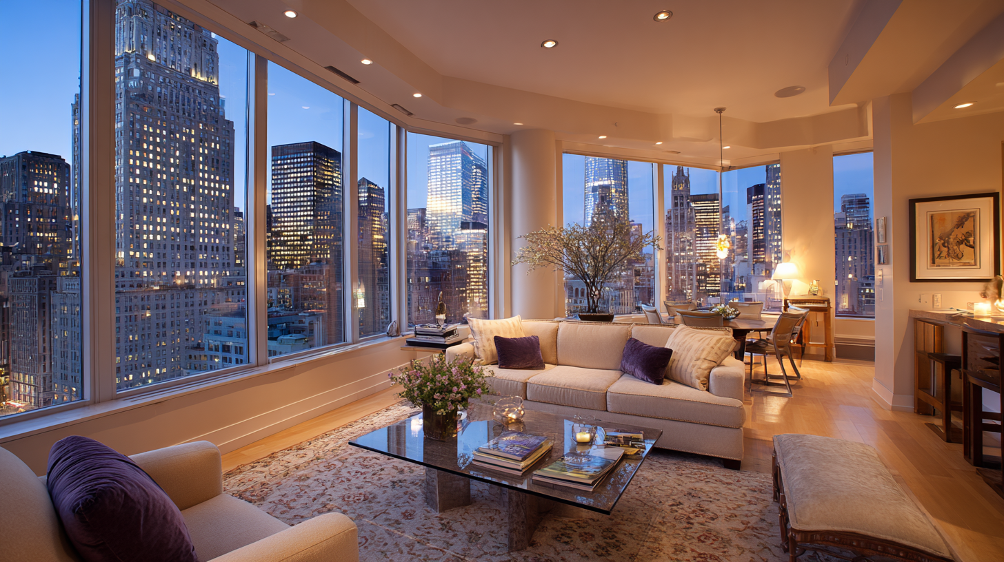 Manhattan apartment living room overlooking Central Park.