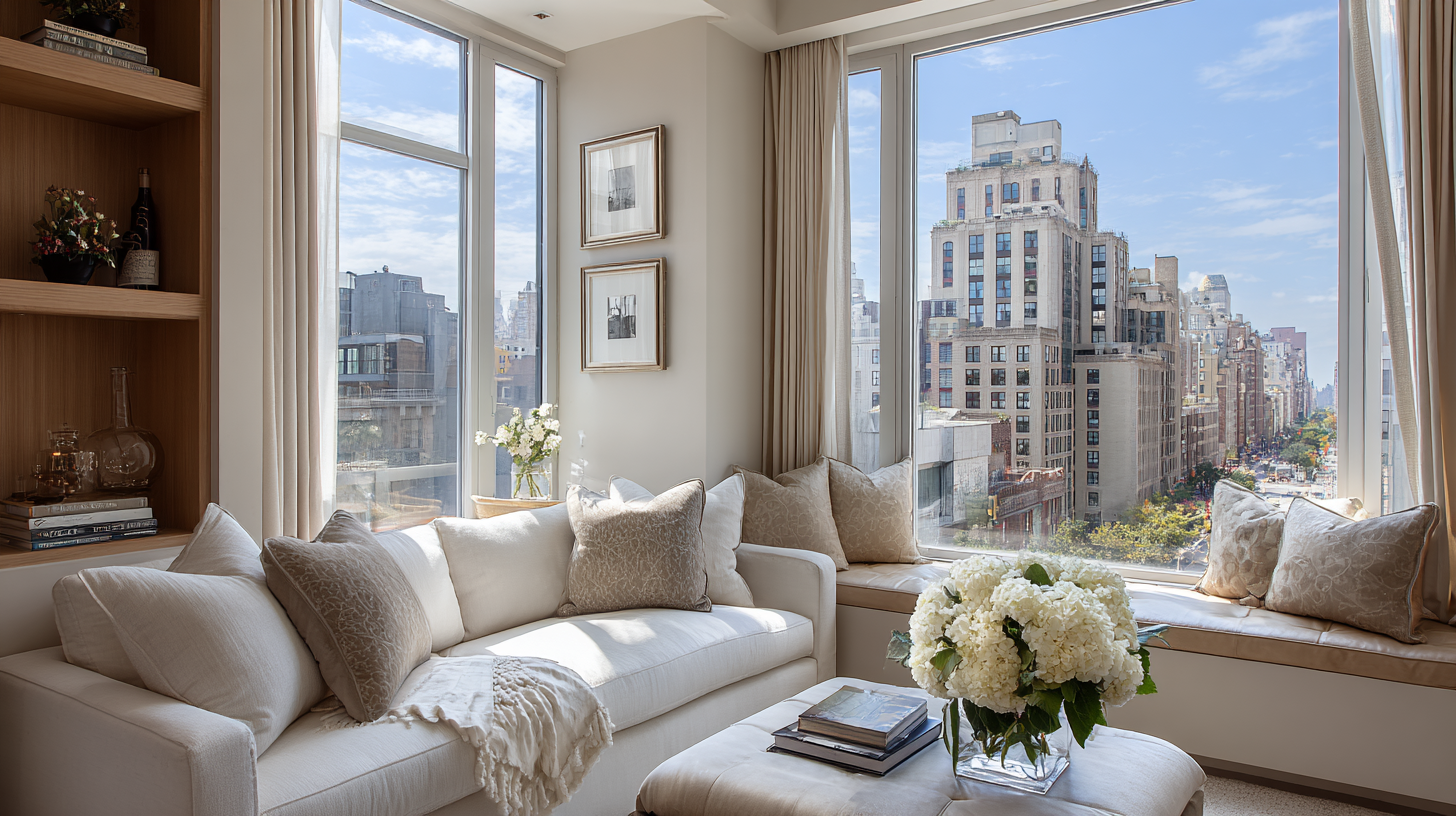 Luxury Manhattan apartment with Empire State Building view from the living room.