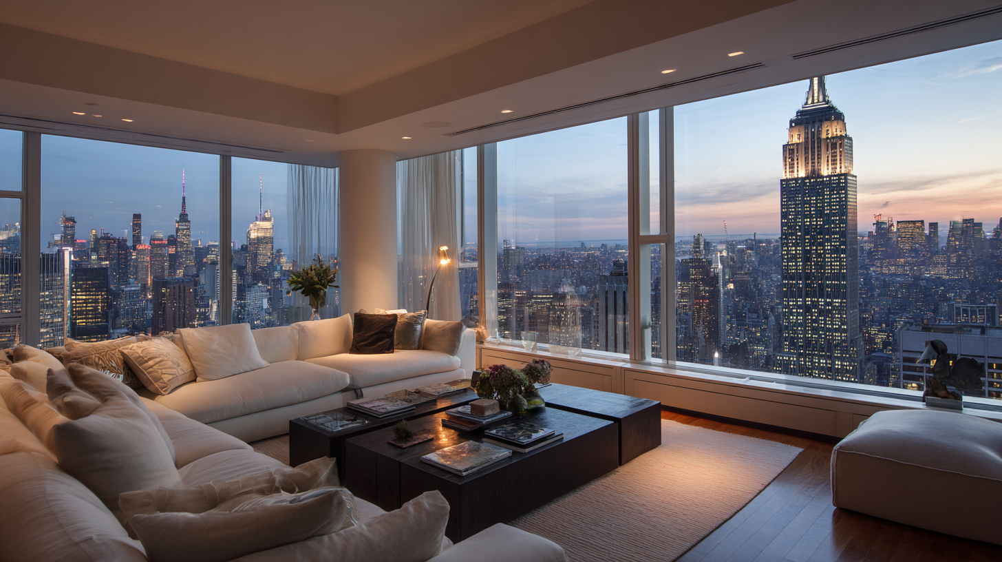 Upper East Side apartment living room with polished modern decor.